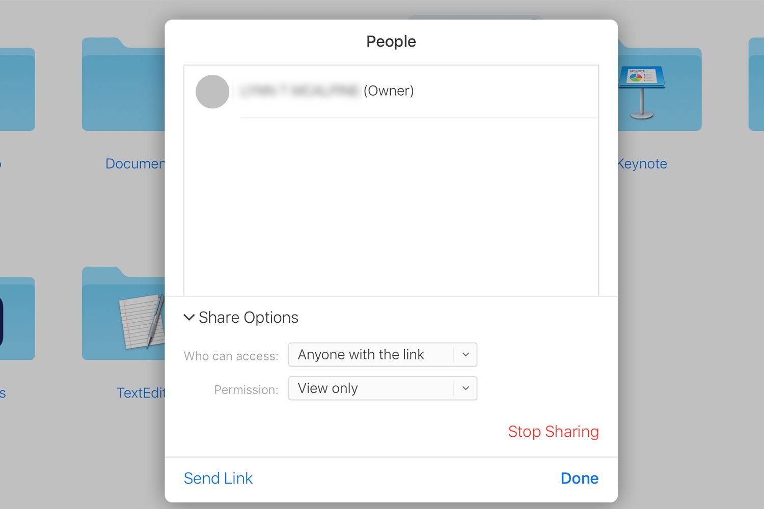 Snímek obrazovky, jak zastavit sdílení videa na iCloudu