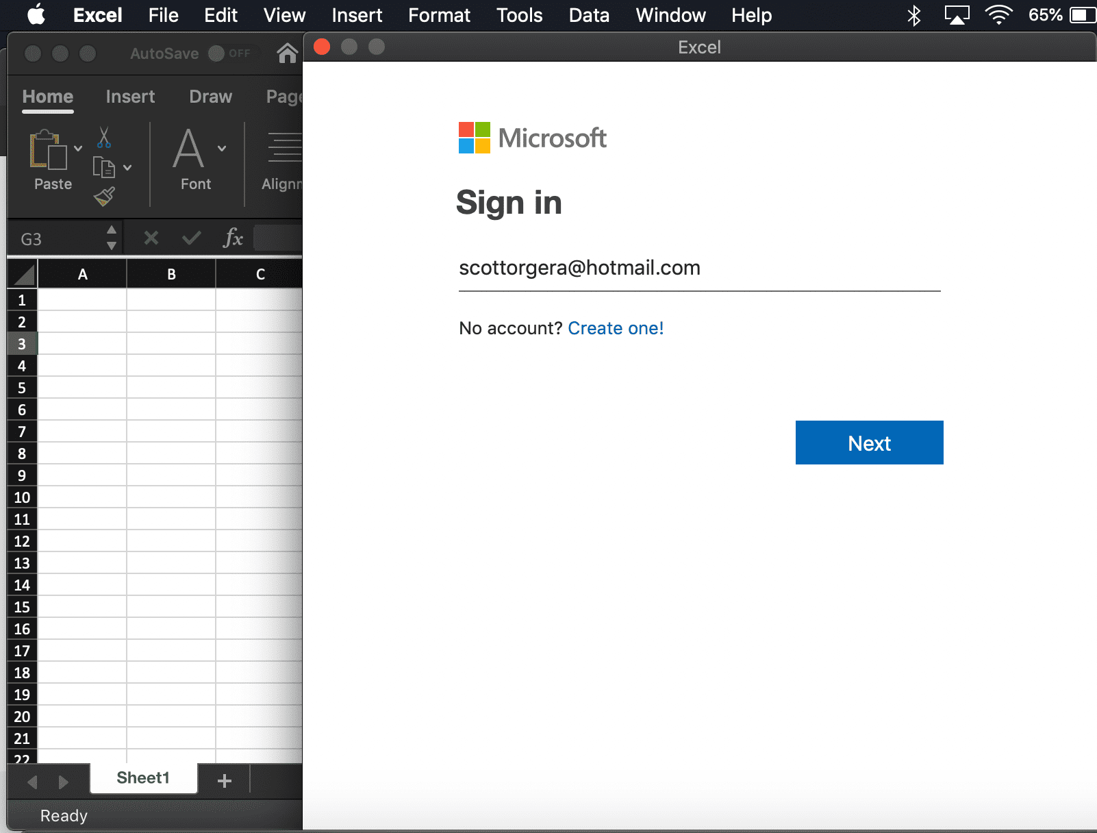 snímek obrazovky okna ověřování účtu Microsoft