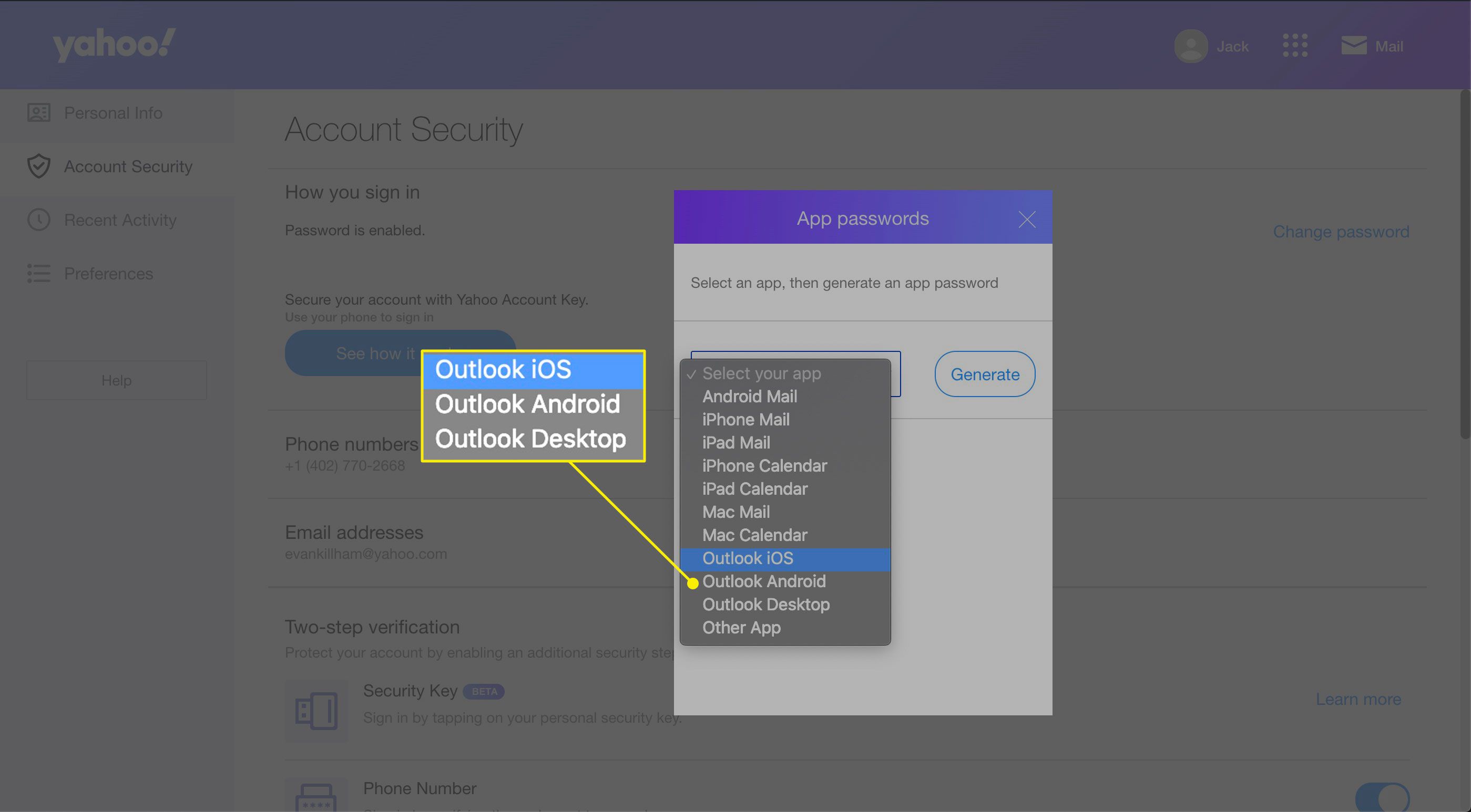 Vyberte předvolby aplikace v Yahoo Mail
