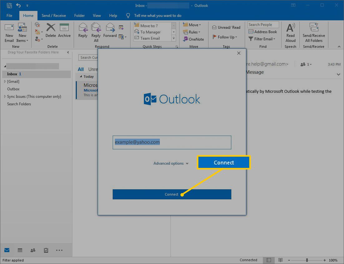Tlačítko Připojit v aplikaci Outlook.