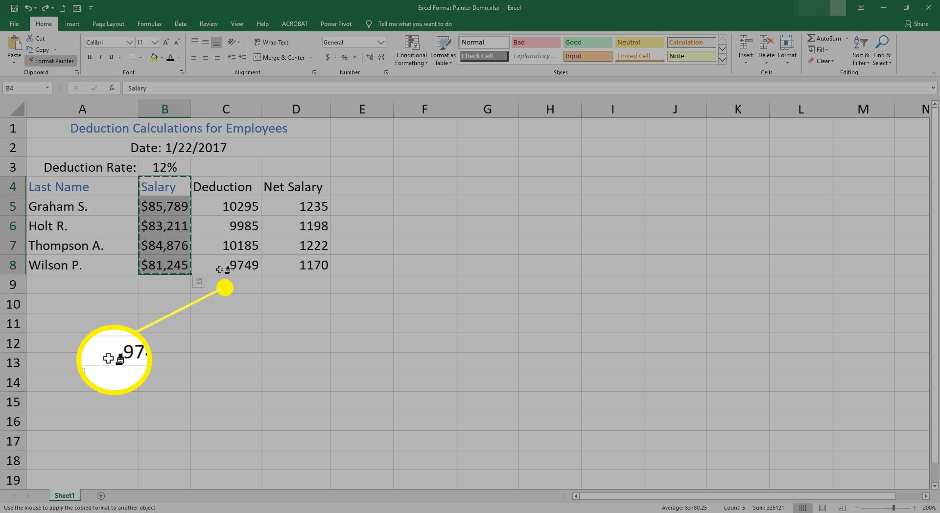 Kurzor malíře formátu se v Excelu změní na štětec.