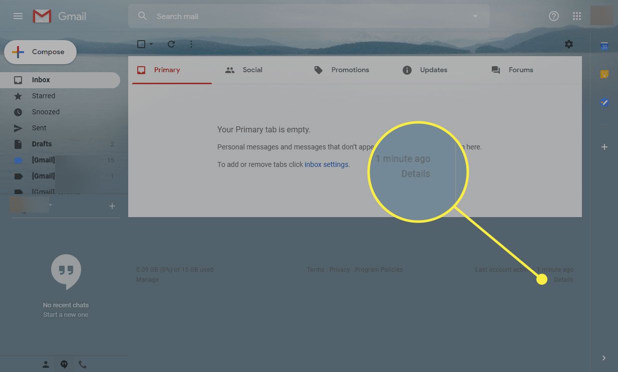 Gmail se zvýrazněným tlačítkem Podrobnosti
