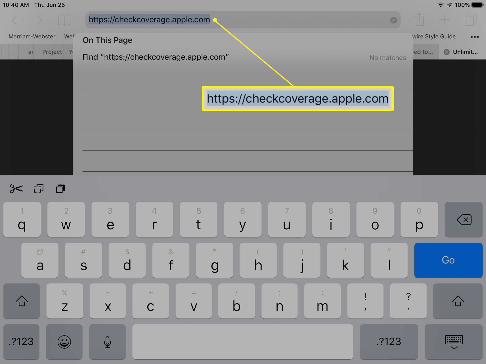 URL pro kontrolu pokrytí záruky na iPadu