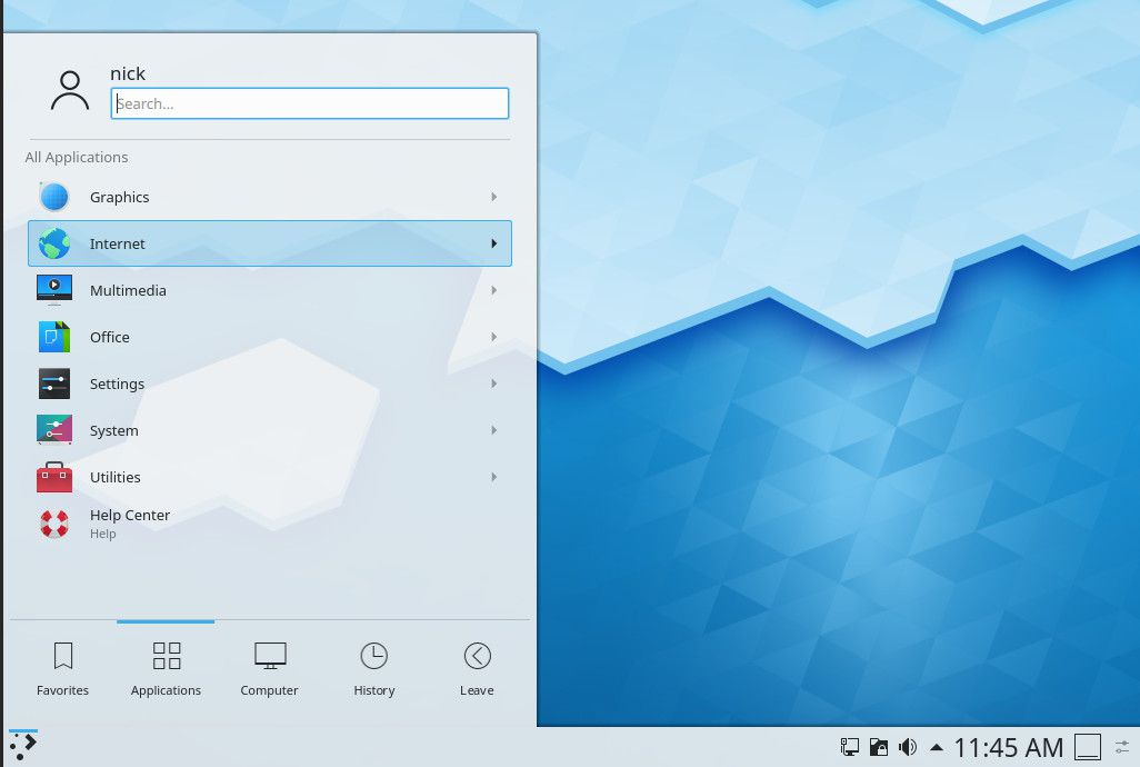 Nabídka plazmových aplikací KDE