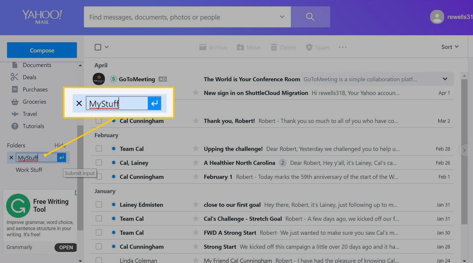 Přejmenujte pole v sekci Yahoo Mail Folders