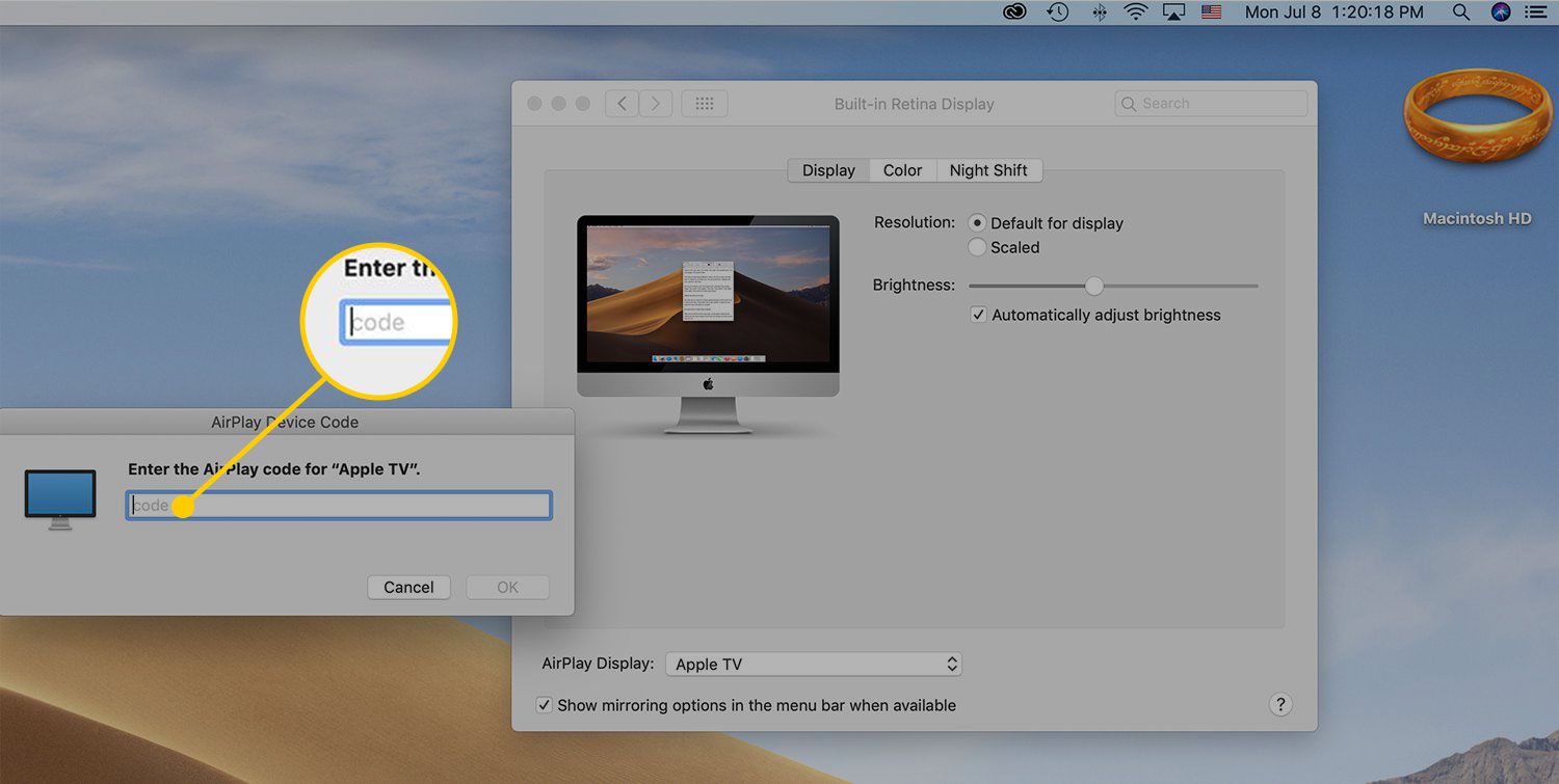 Pole kódu AirPlay v systému macOS