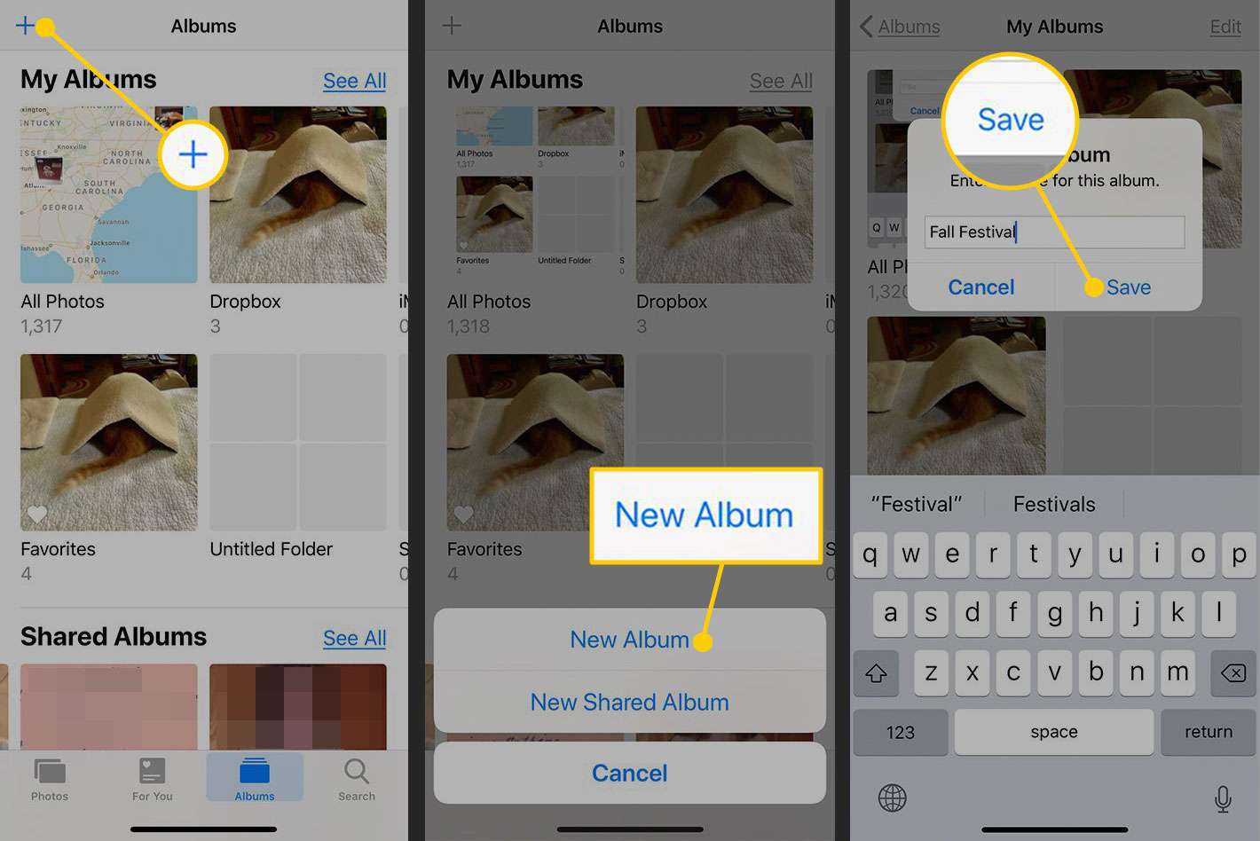 Vytvoření nového alba v aplikaci Fotky pro iOS