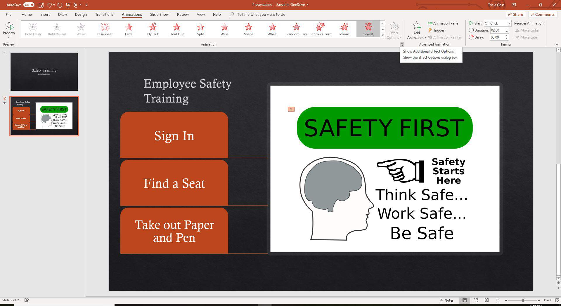 Snímek obrazovky ukazující Zobrazit další možnosti efektů v PowerPointu.