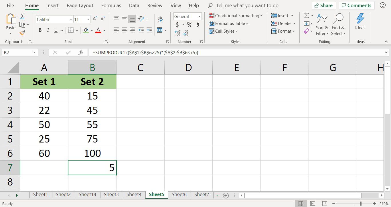 Screenshot zobrazující dokončenou funkci SUMPRODUCT v Excelu