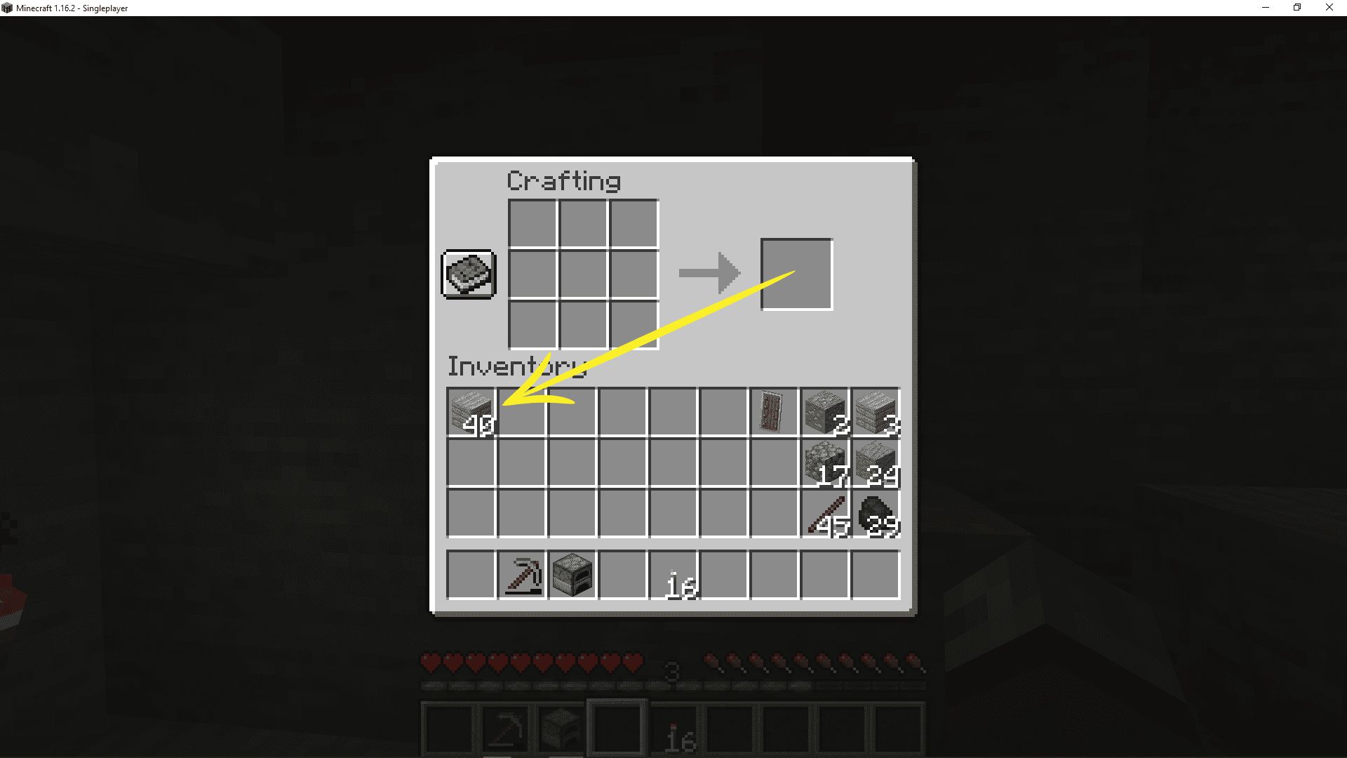 Snímek obrazovky z prken v inventáři Minecraftu.