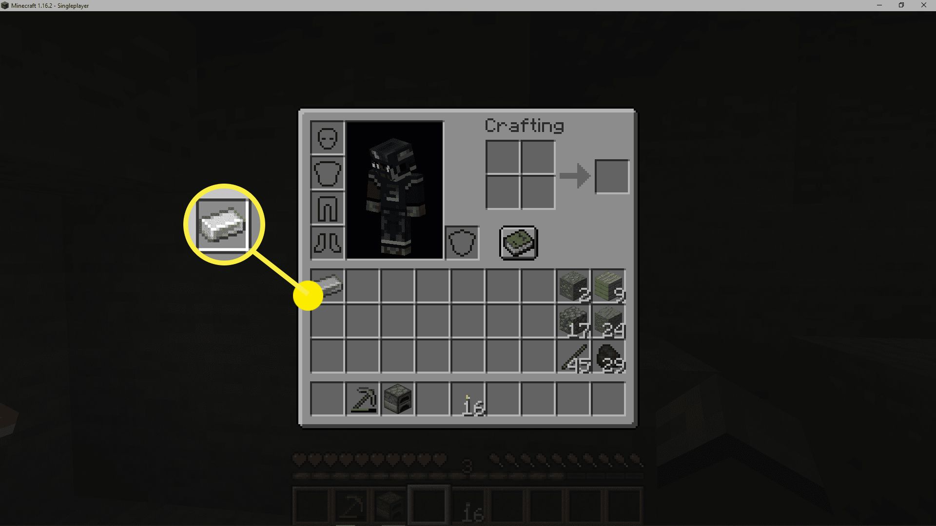 Snímek obrazovky jedné železné rudy v Minecraftt.