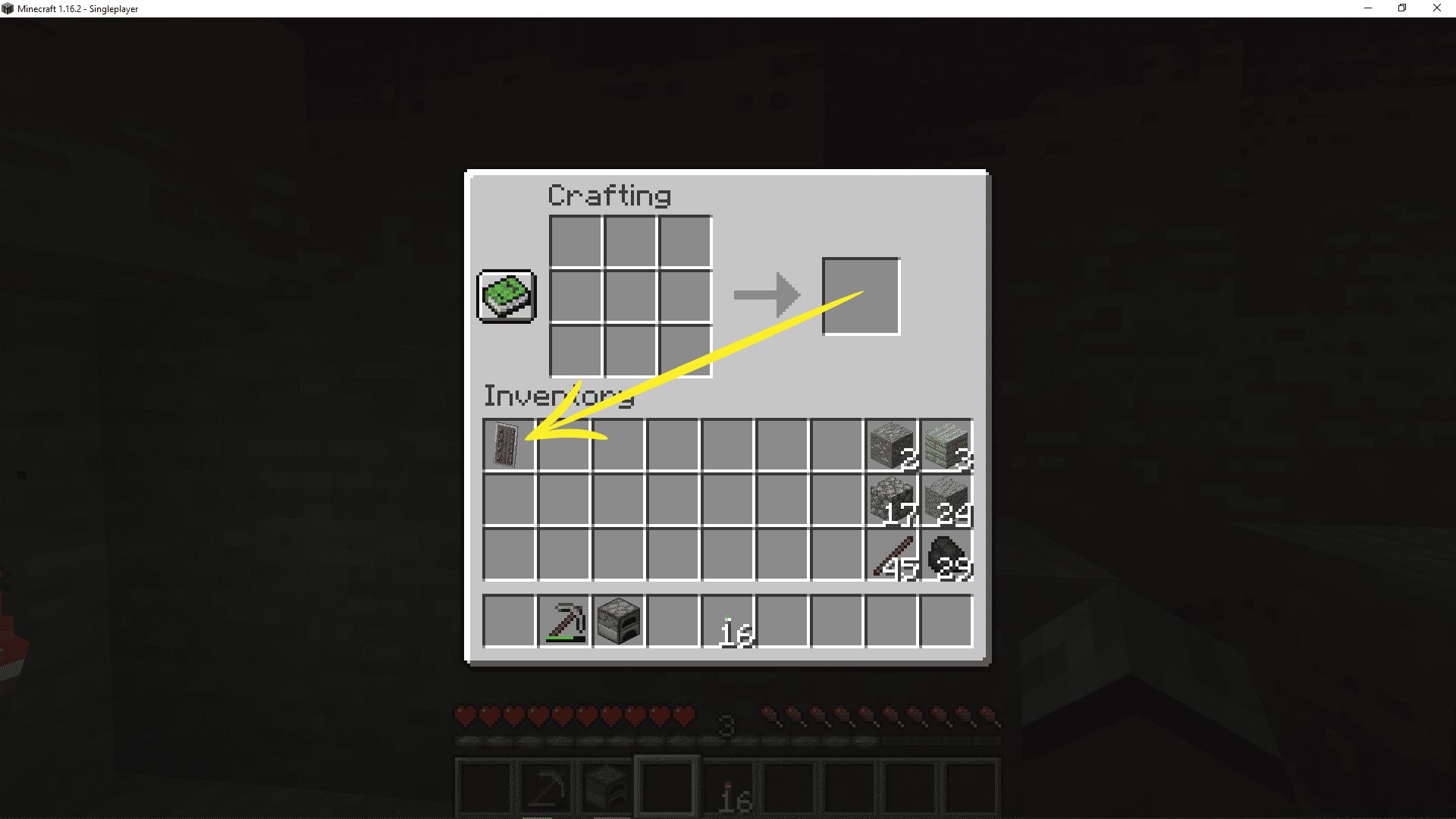 Snímek obrazovky štítu v inventáři Minecraftu.
