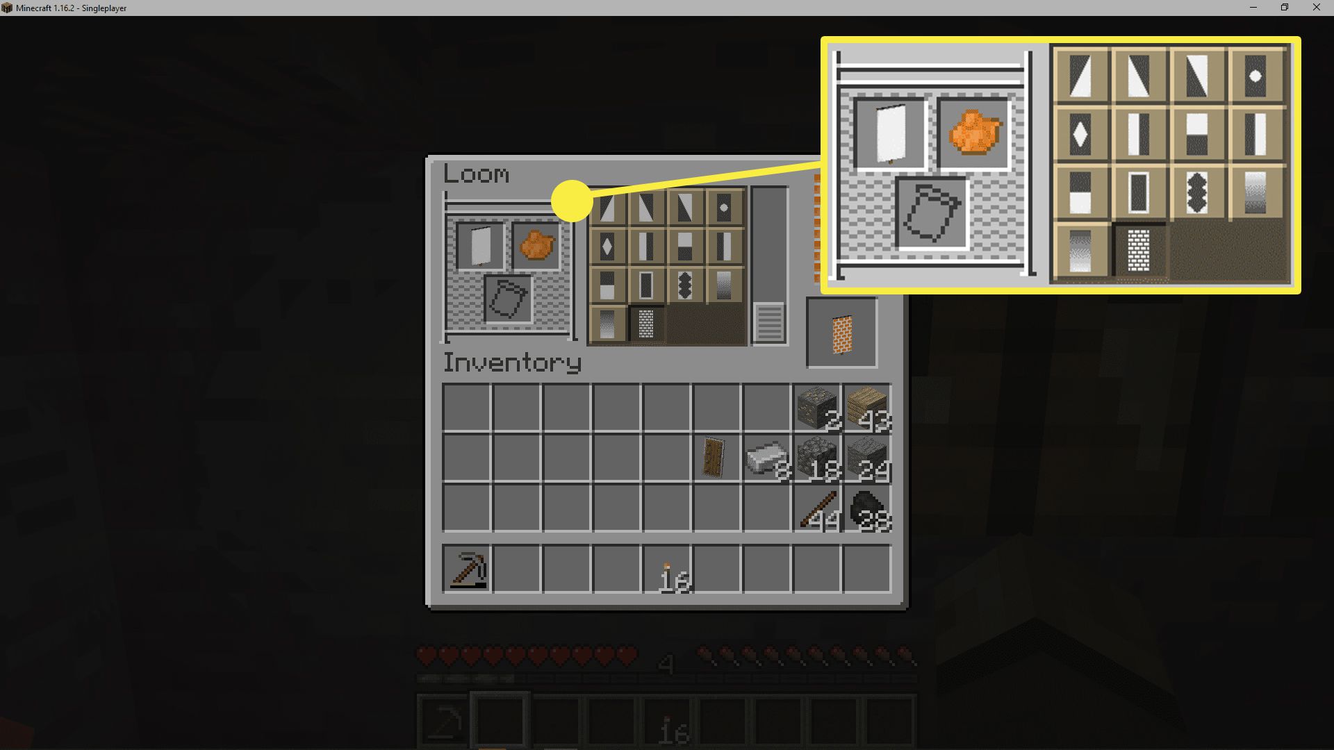 Snímek obrazovky umírání banneru v Minecraftu.
