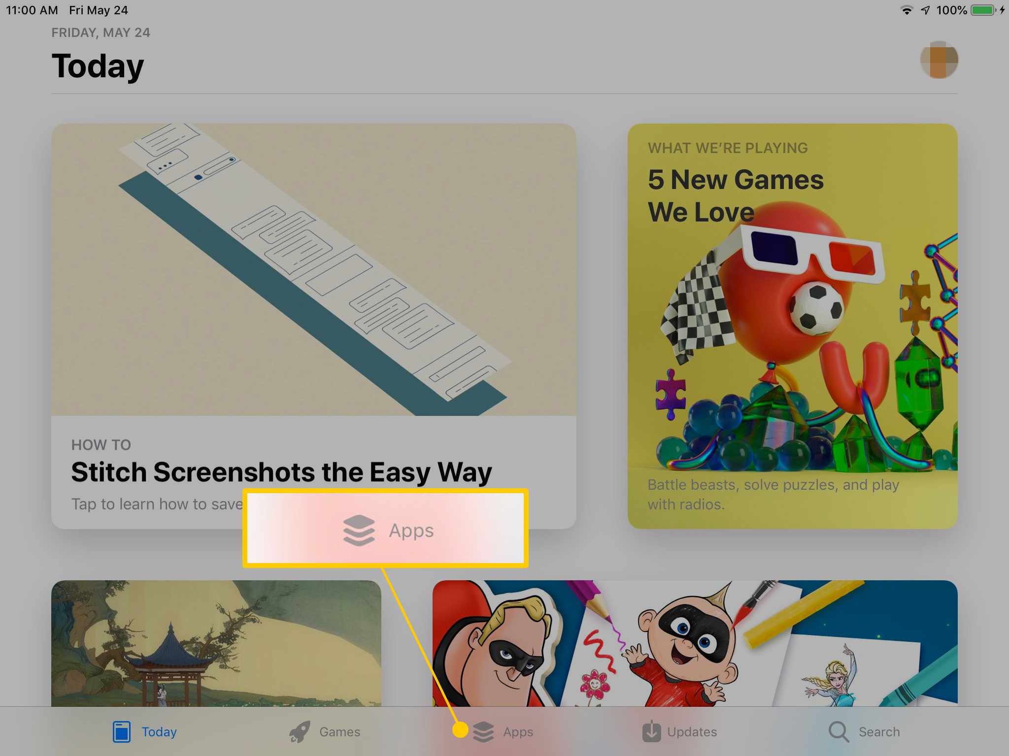 Ikona aplikace na obrazovce Dnes v App Store na iPadu