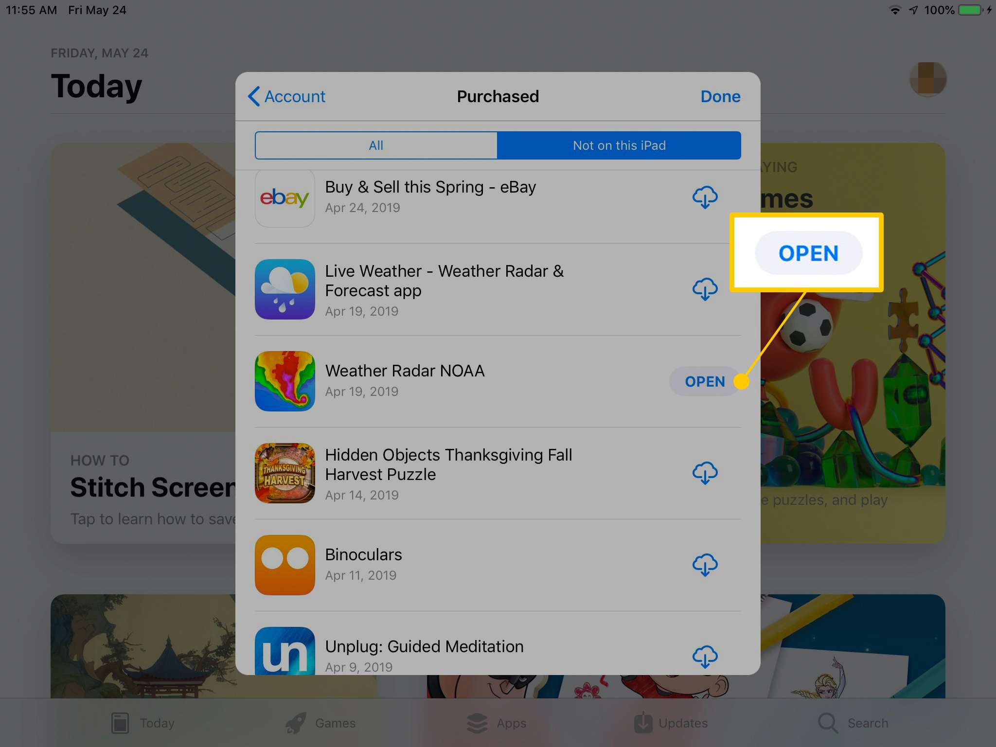 Tlačítko Otevřít v App Store na iPadu