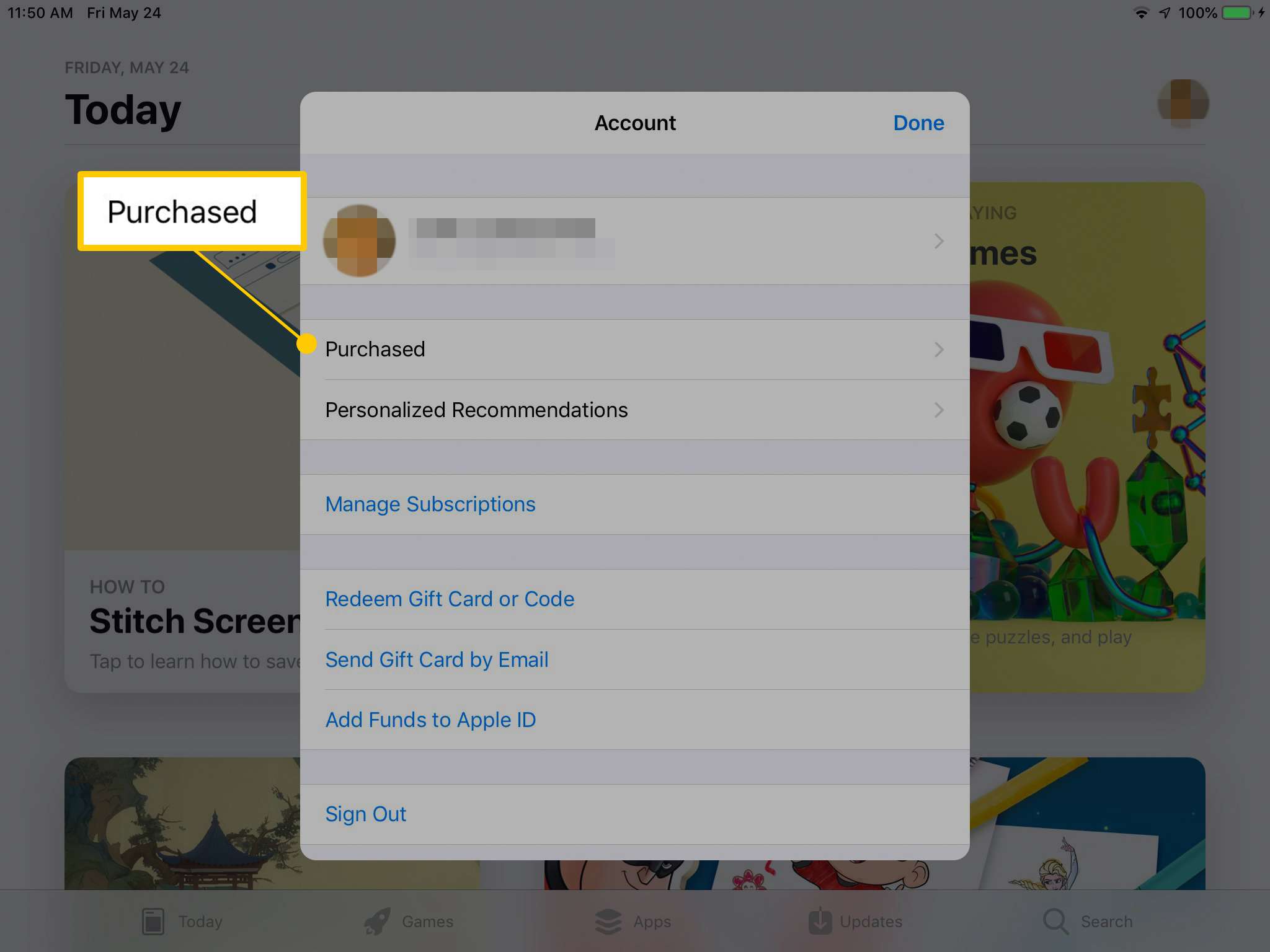 Tlačítko zakoupeno v účtu v App Store pro iPad