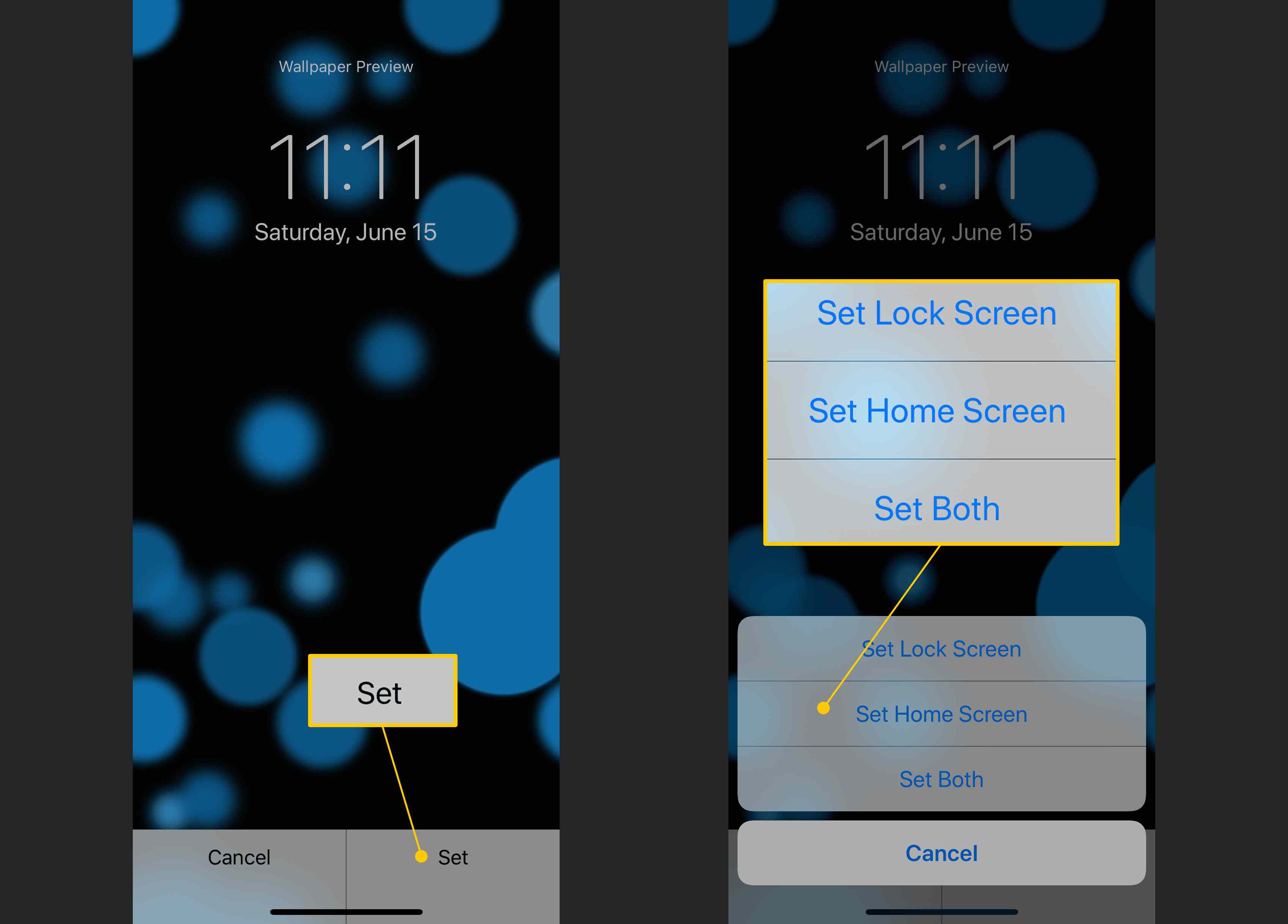 Tlačítko Nastavit a možnosti pro Tapetu v iOS