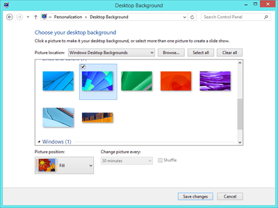 Snímek obrazovky ukazující, jak změnit pozadí plochy Windows 8