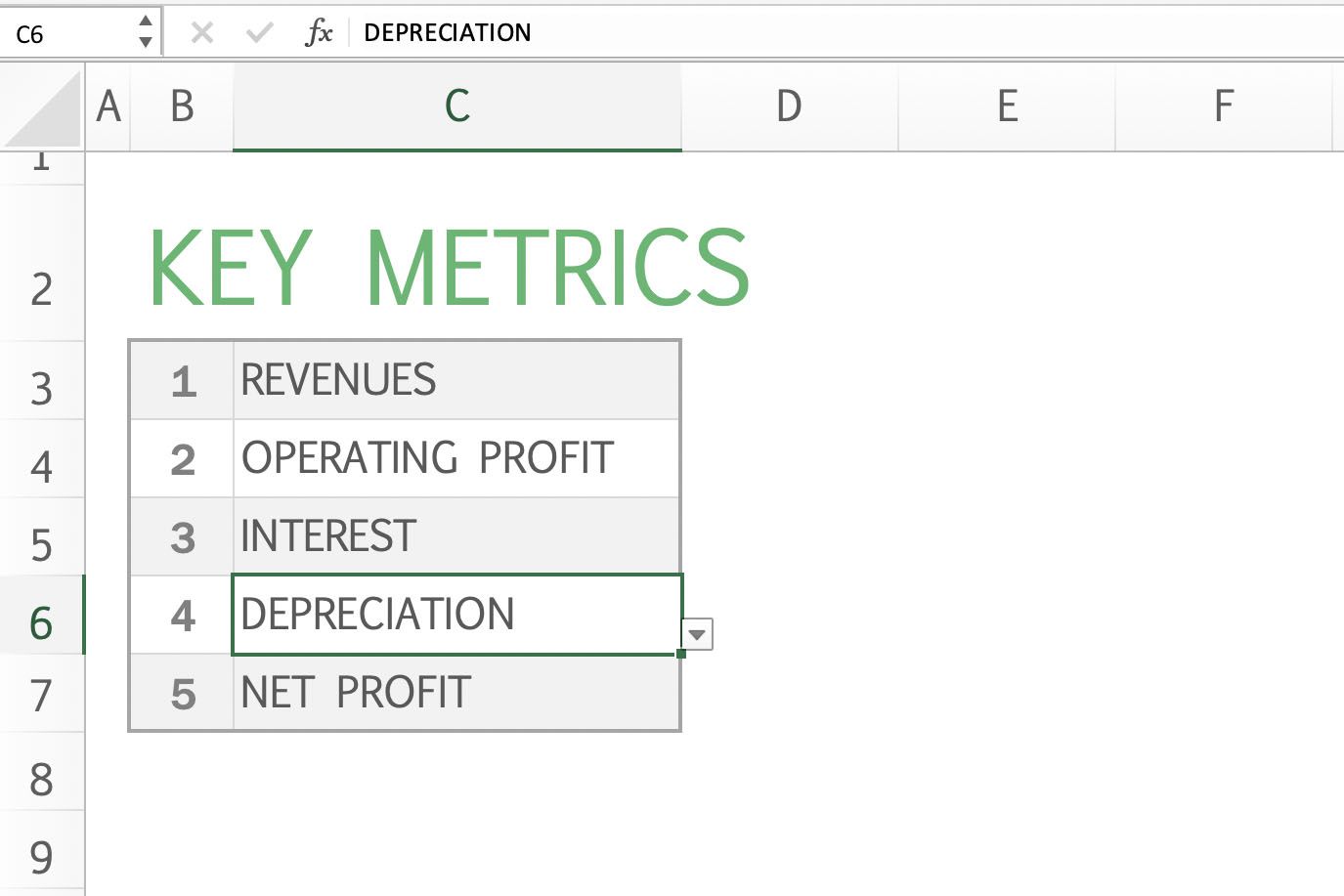 Excel zobrazující pole Název k navigaci