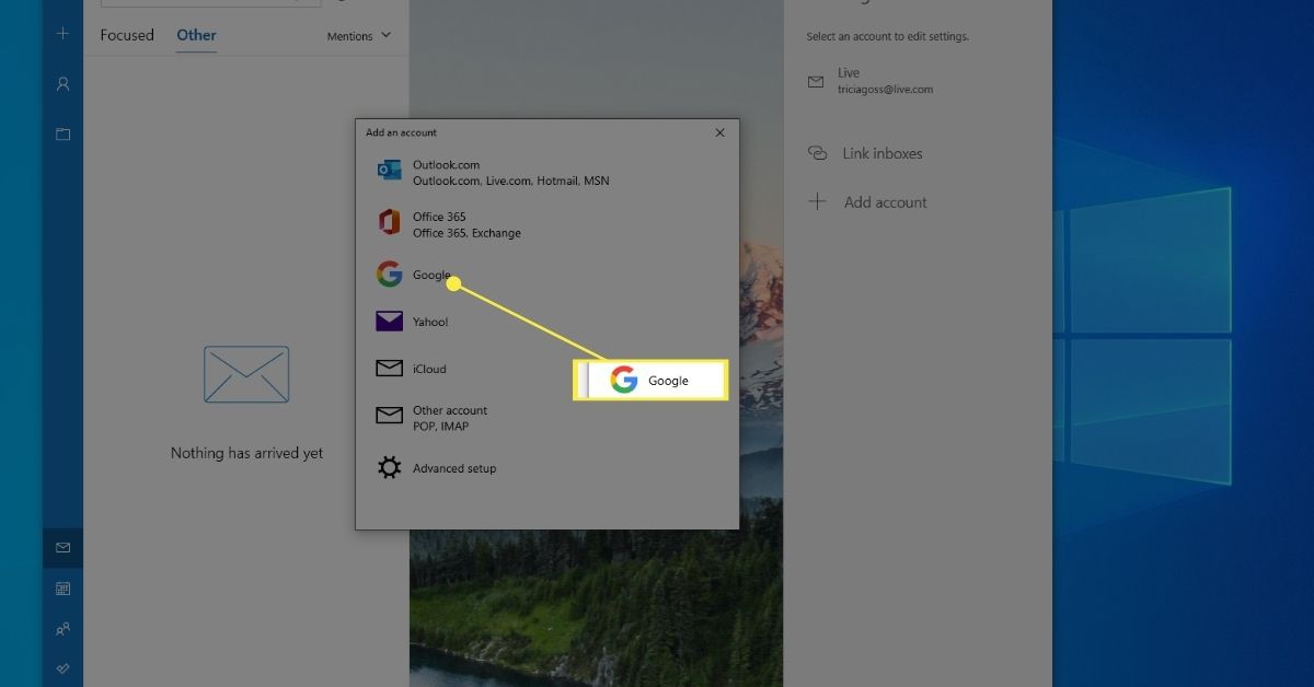 Google ve Windows Mail Přidejte okno účtu.