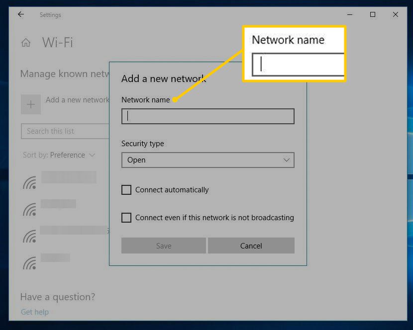 Pole Název sítě v Nastavení Windows 10