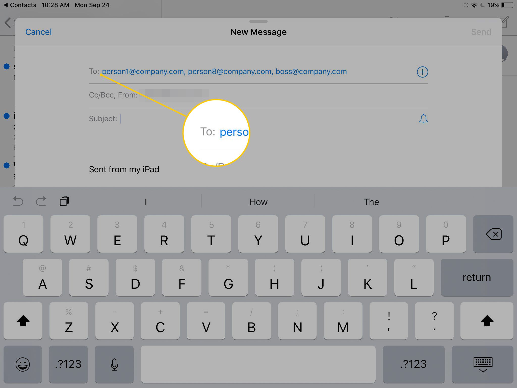 Do pole v aplikaci Mail na iPadu