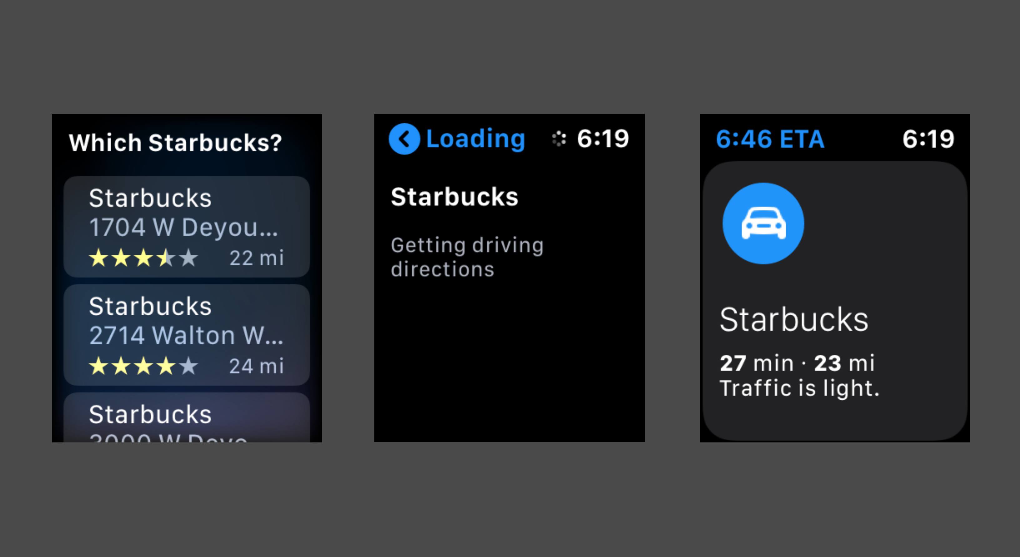 Hledání trasy pomocí Siri na Apple Watch