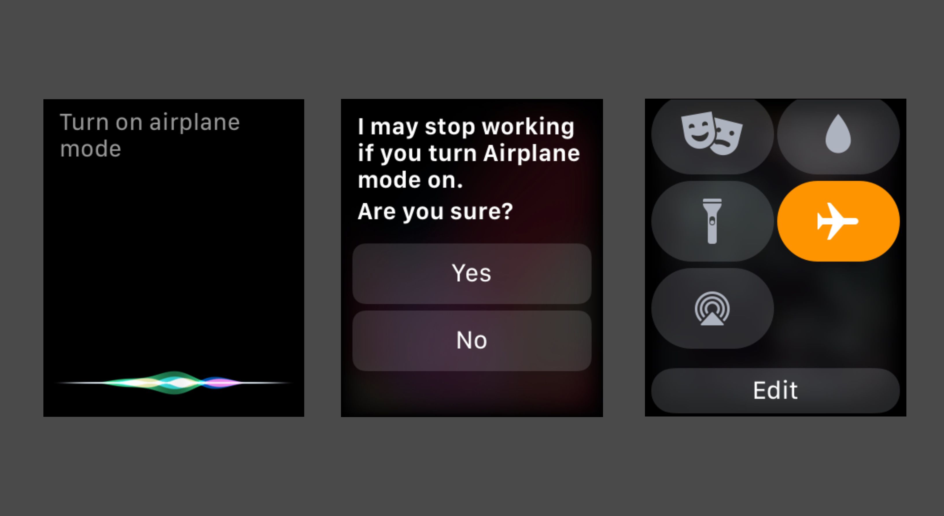Zapnutí režimu Letadlo pomocí Siri na Apple Watch