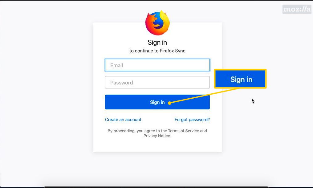 Tlačítko Přihlásit se pro Firefox Sync na webu
