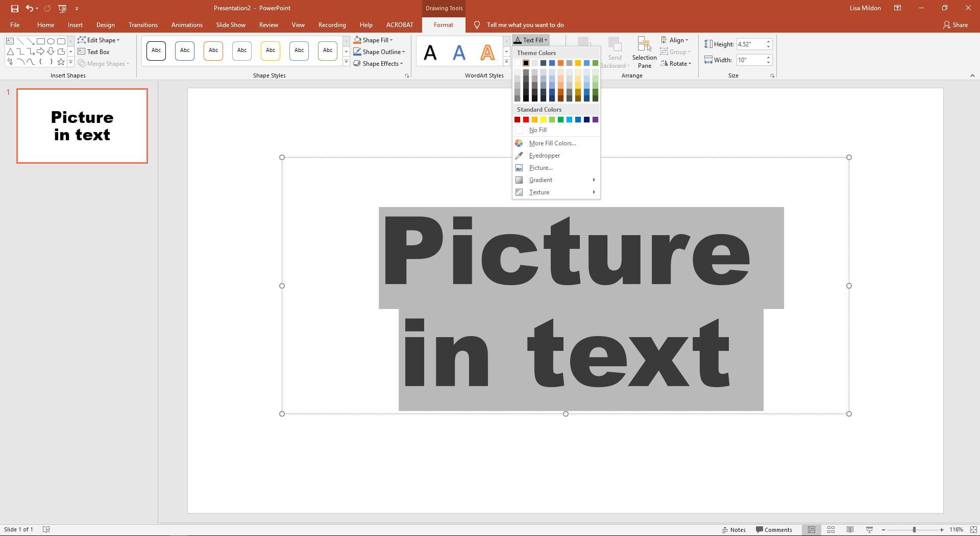 Možnosti výplně textu v PowerPointu
