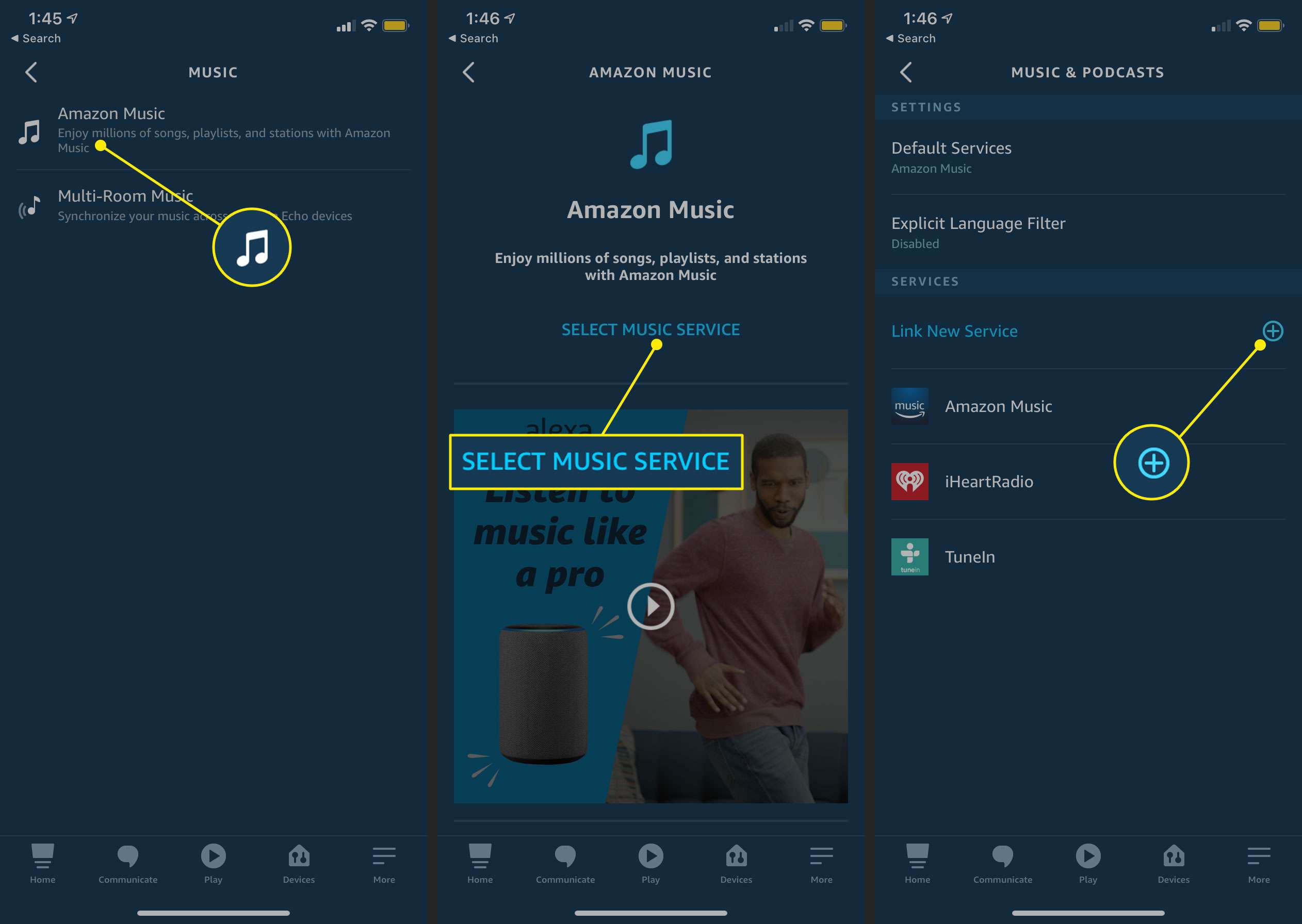 Propojení hudební služby v aplikaci Alexa pro iOS