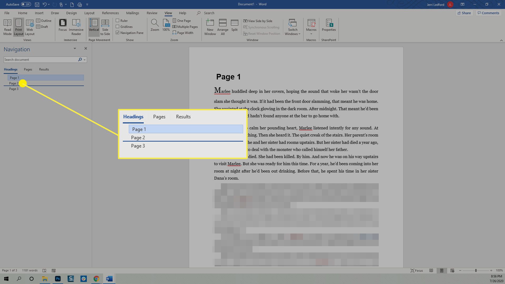 Přesouvání nadpisů v navigačním podokně v aplikaci Microsoft Word.