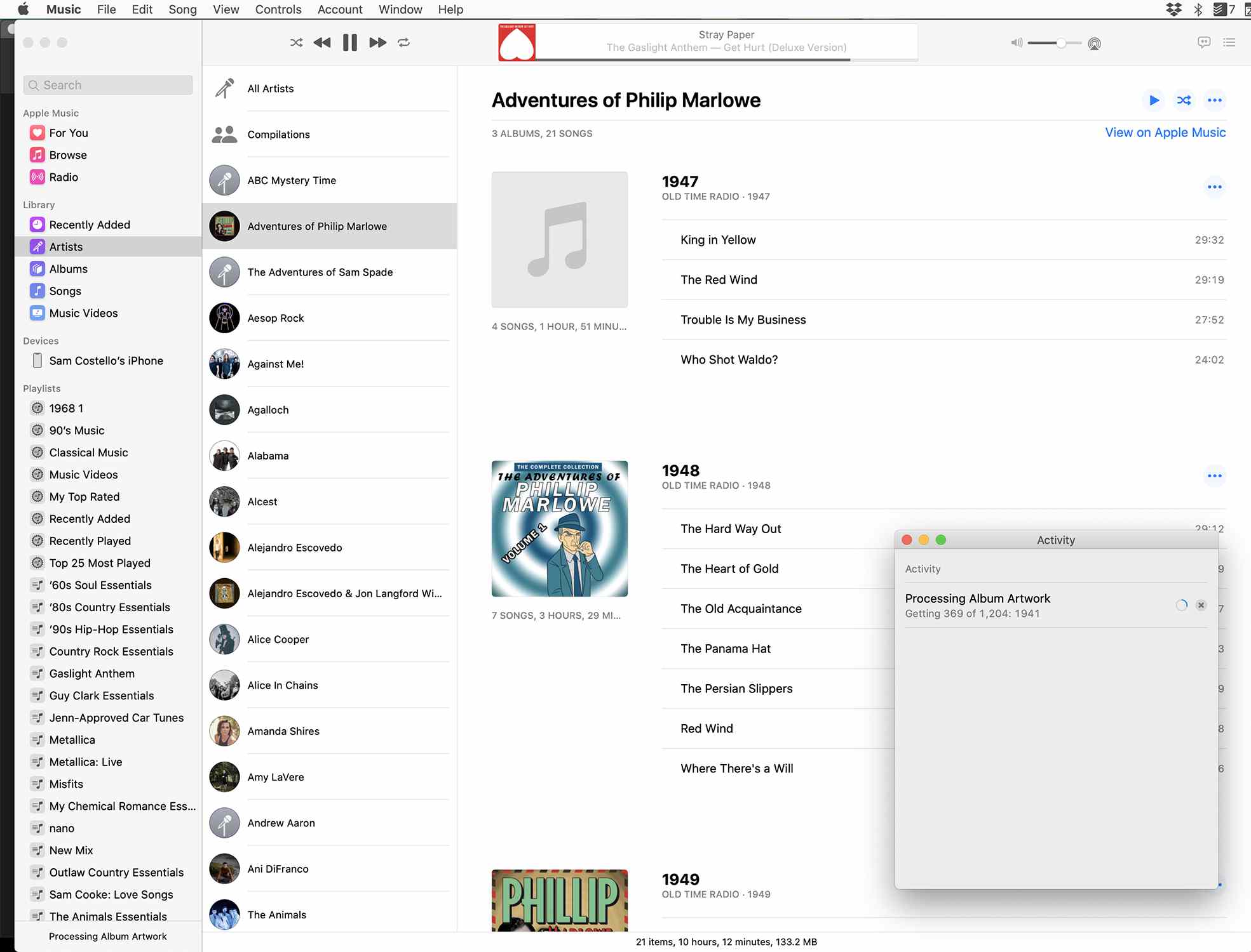 Snímek obrazovky se získáním obalu alba v aplikaci Hudba