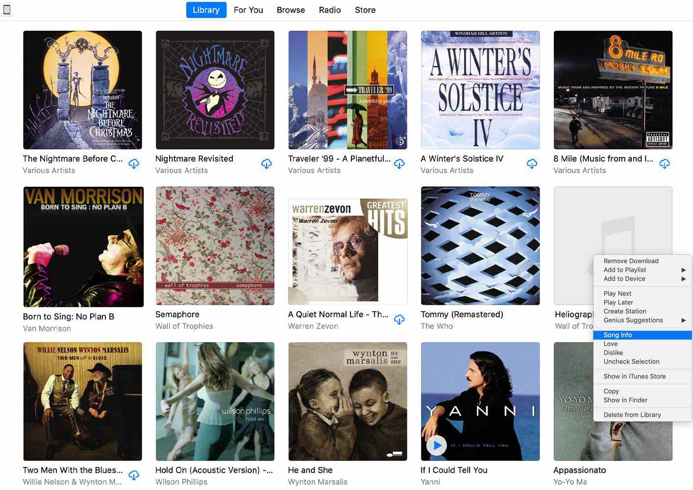 Knihovna iTunes zobrazuje skladbu bez obalu alba