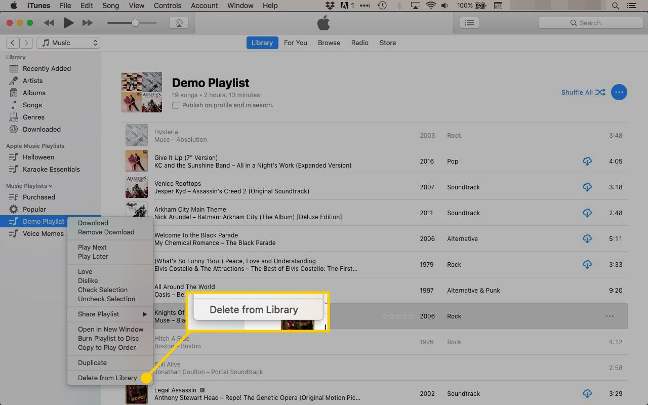 Odstranění seznamu skladeb iTunes