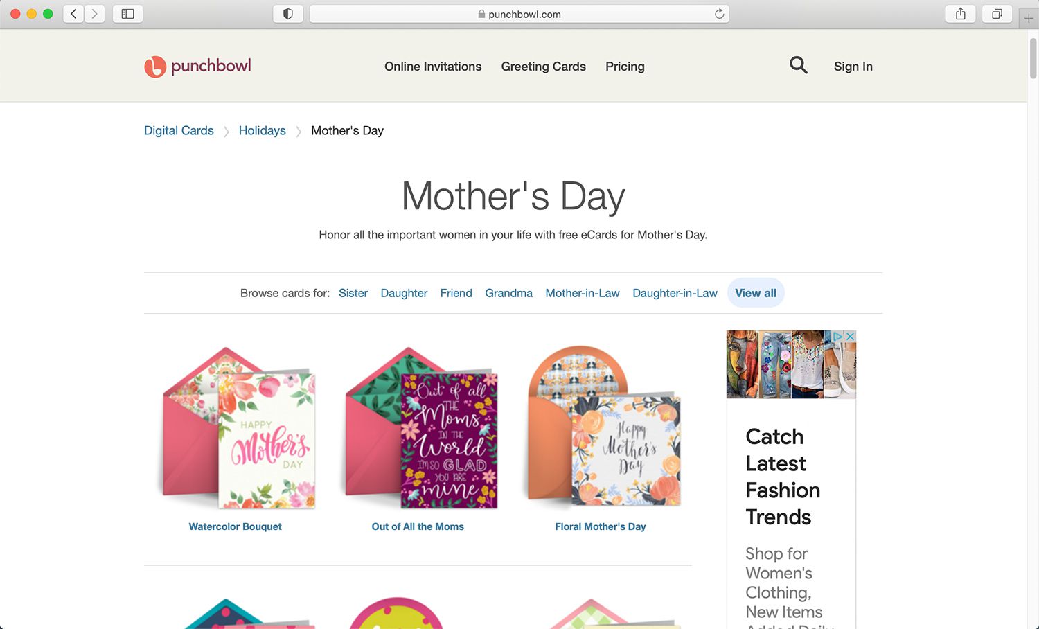 Web pro e-karty Punchbowl zdarma ke Dni matek a jiným svátkům