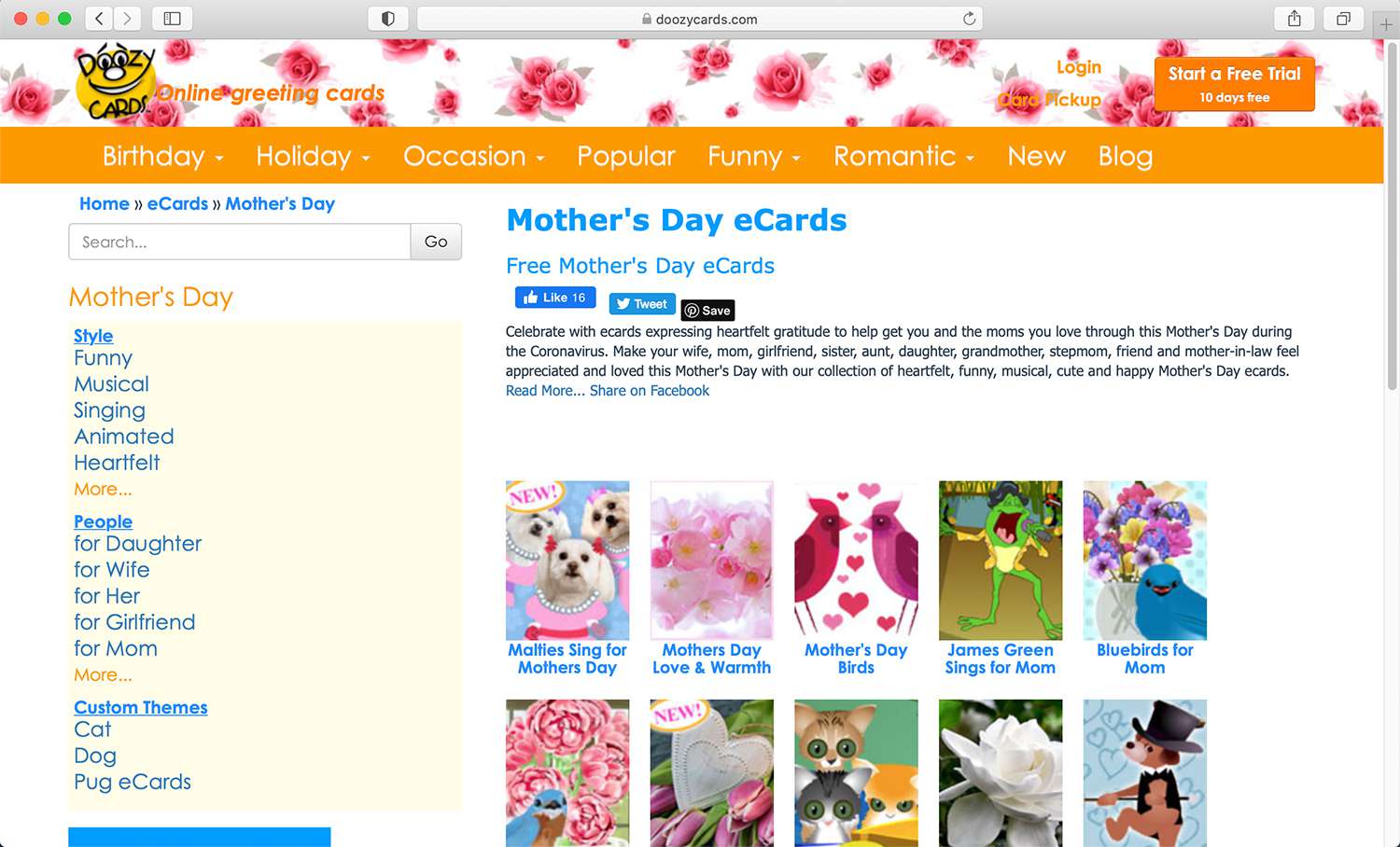 Web e-karty Doozy Cards ke Dni matek a jiným svátkům