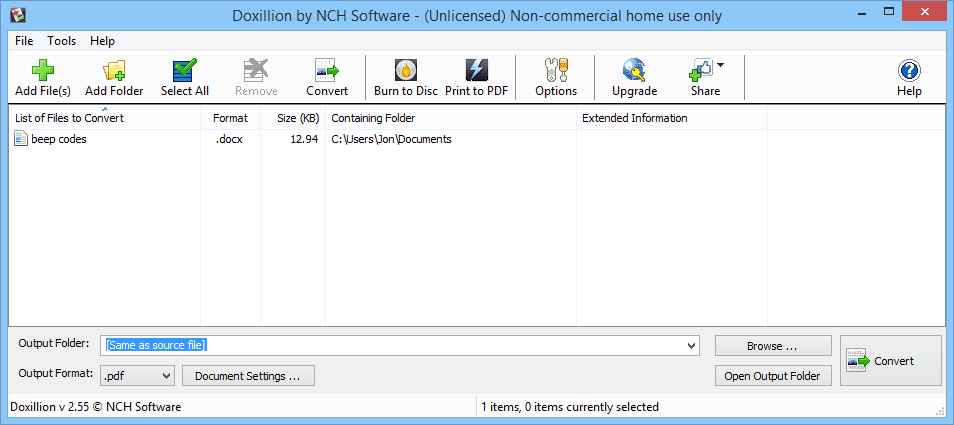 Převaděč dokumentů Doxillion ve Windows 7