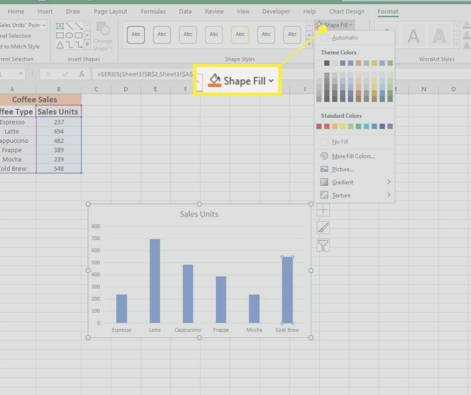 Vyplňte tvar v Excelu