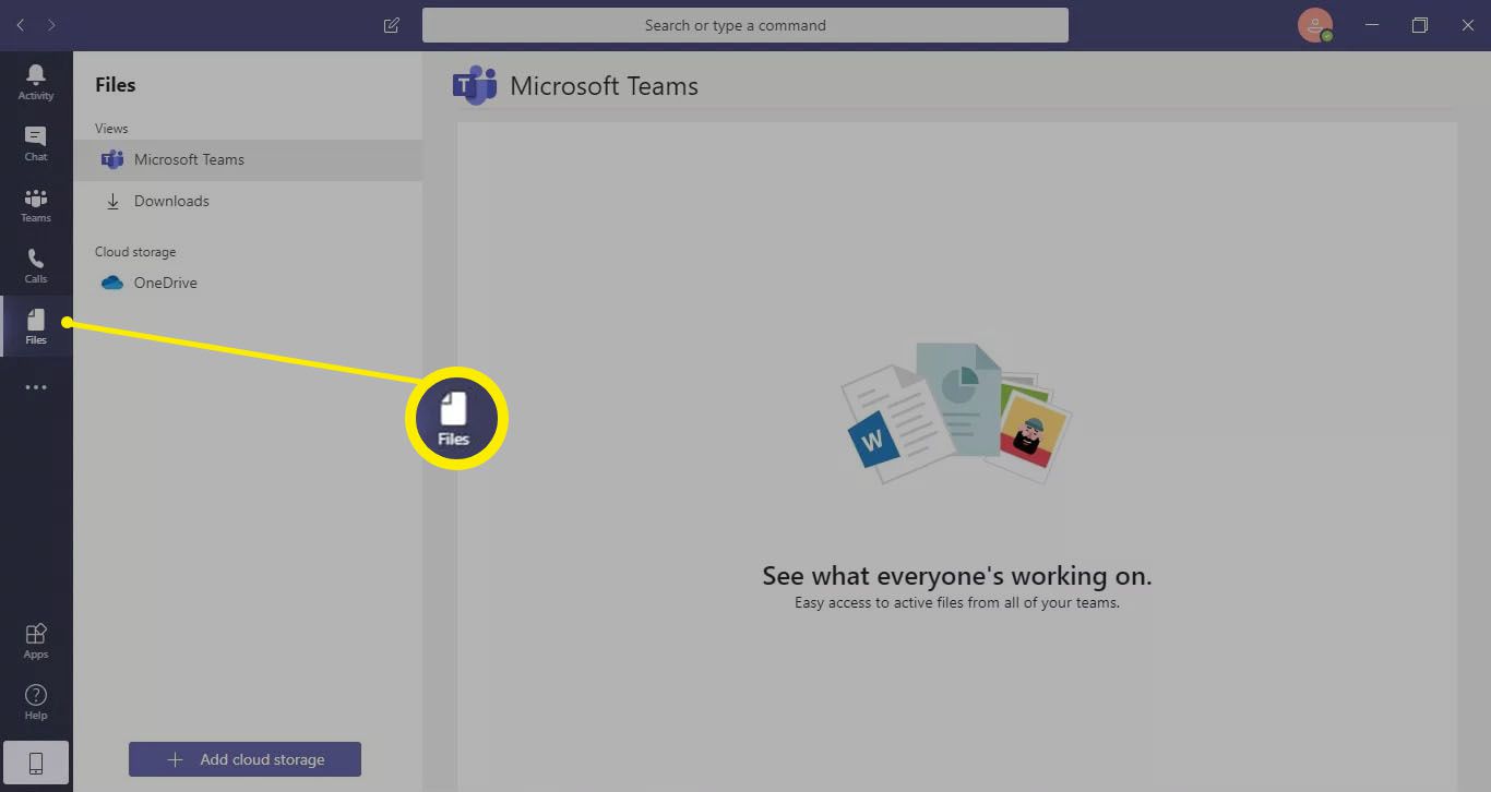 Možnost Soubory v Microsoft Teams.