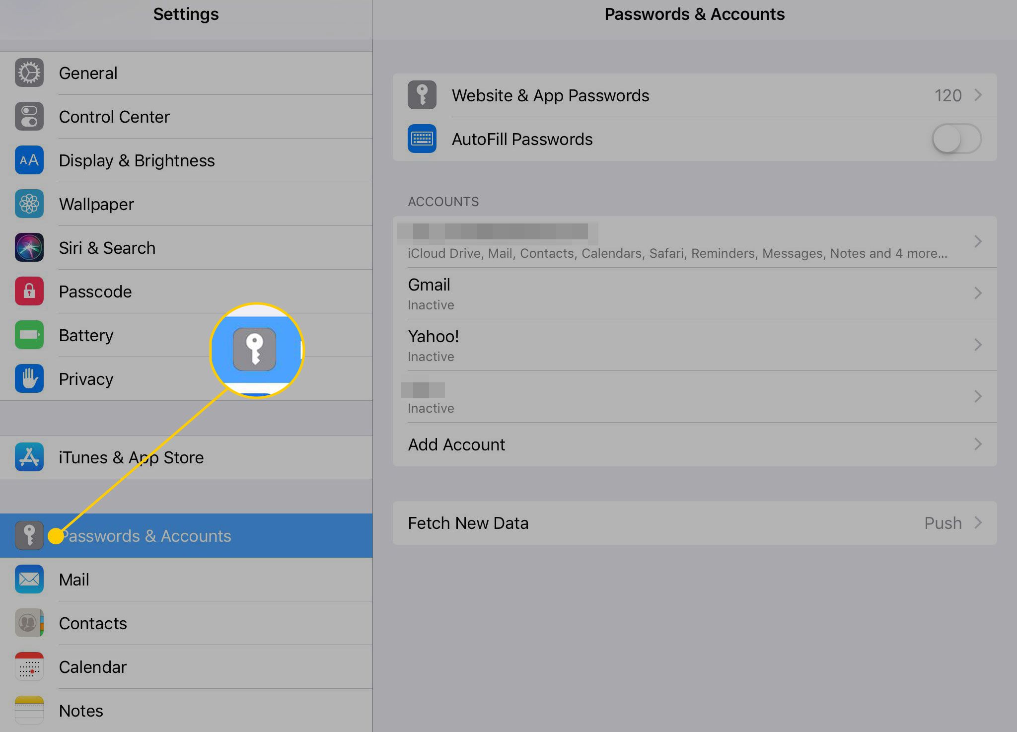 Sekce Heslo a účty v nastavení iTunes
