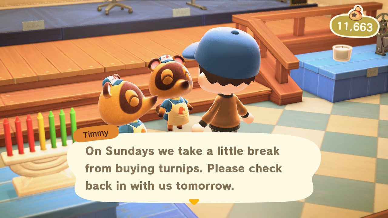 Pokus o prodej tuřínu v Nook's Cranny v Animal Crossing: New Horizons