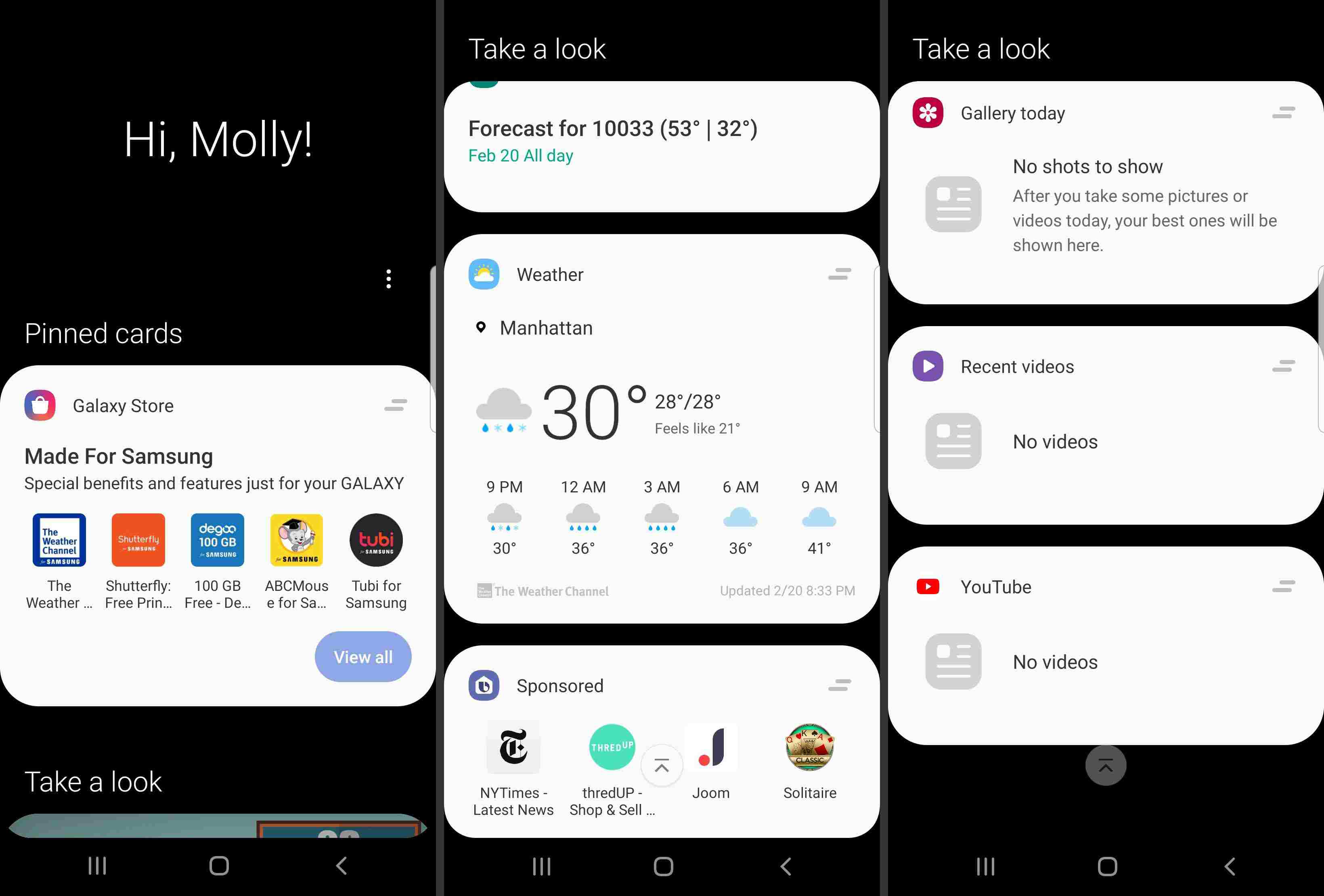 Samsung Bixby feed v One UI Android skin