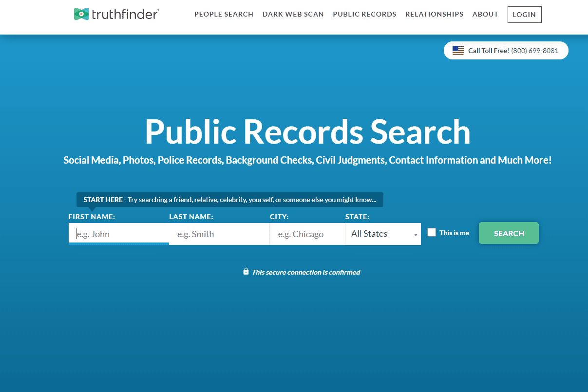 Web TruthFinder pro vyhledávání lidí
