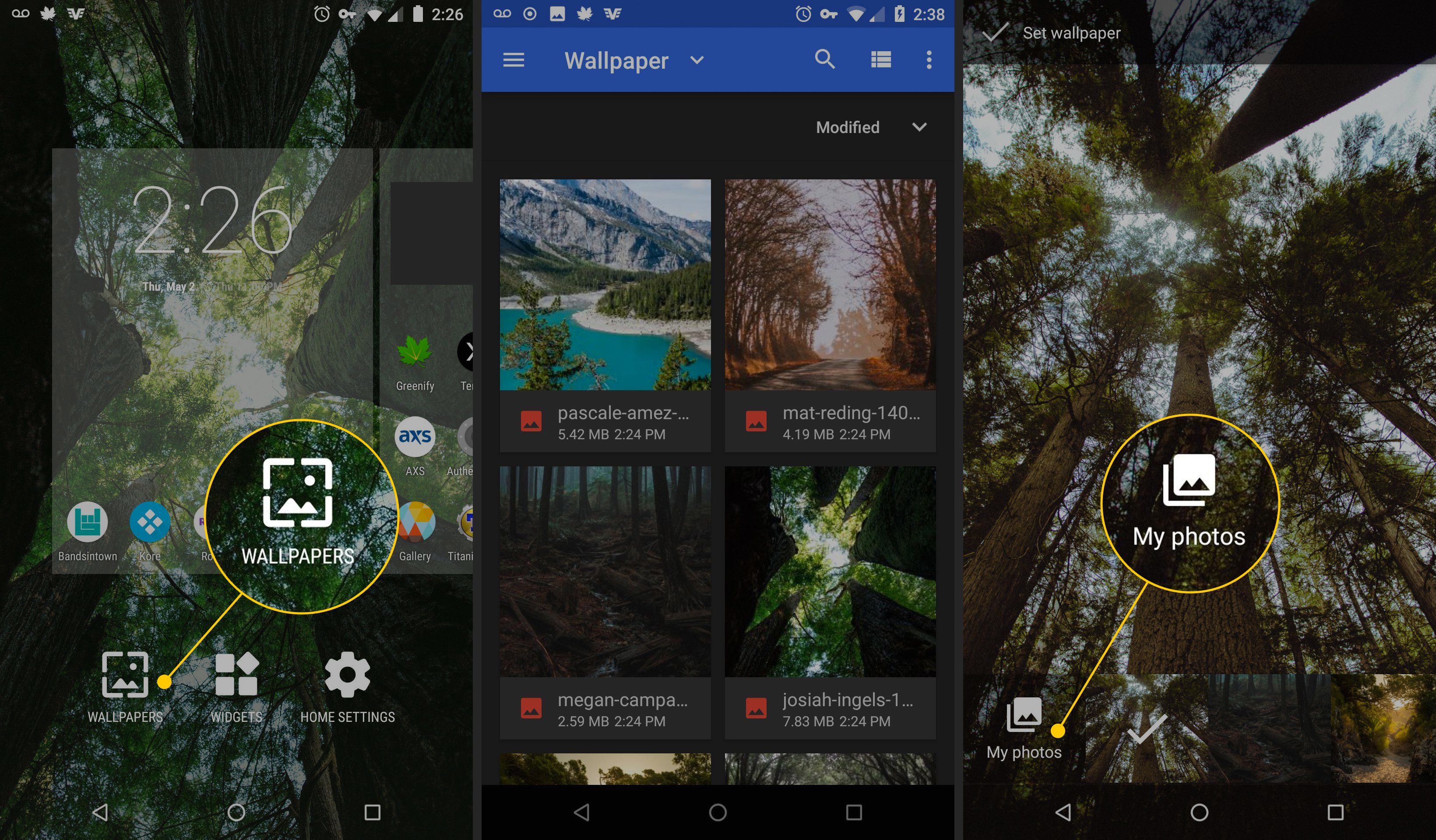 Tapeta, obrázky, tlačítko Moje fotky v Nastavení Androidu