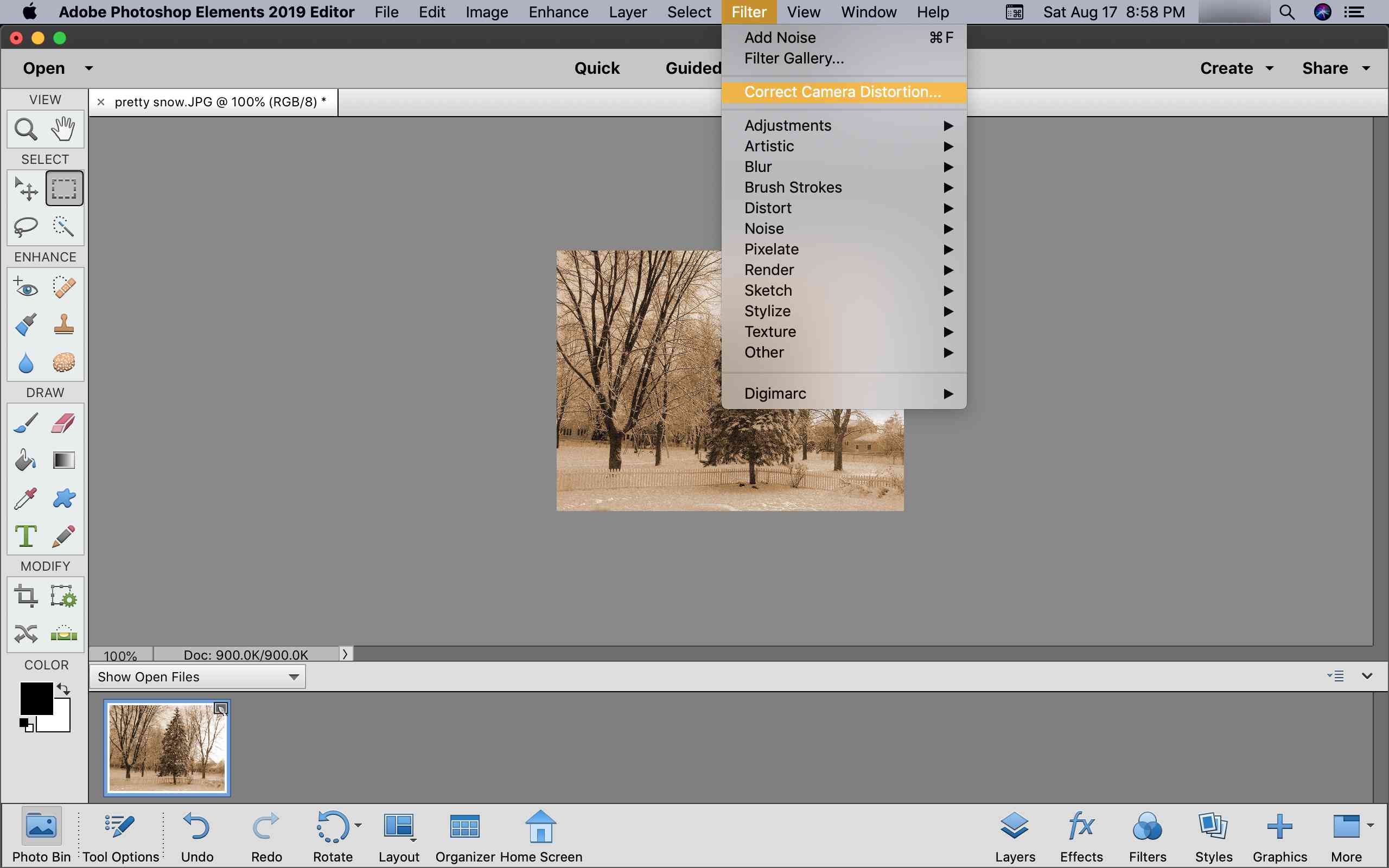 Photoshop Elements Správné zkreslení fotoaparátu