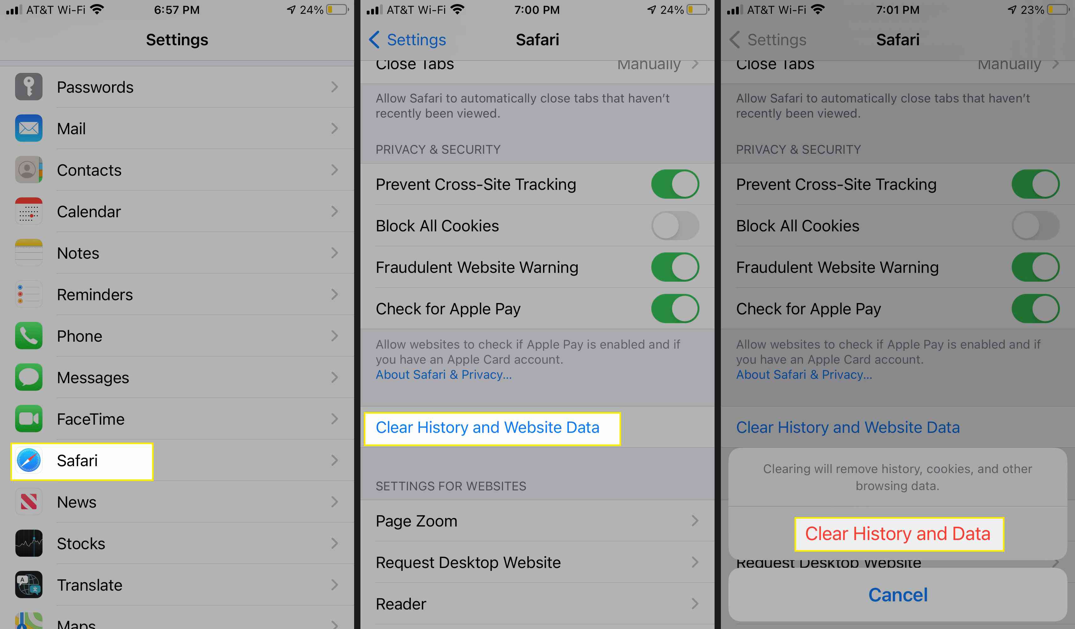 Vymazat historii a data webových stránek v Safari pro iOS