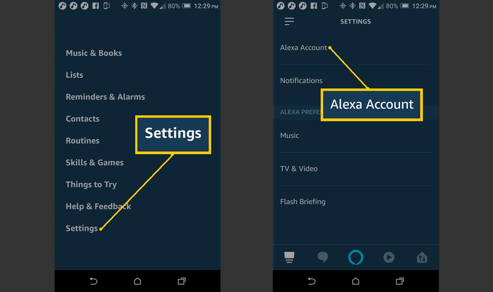 Alexa App Zvolte Nastavení Účet Alexa