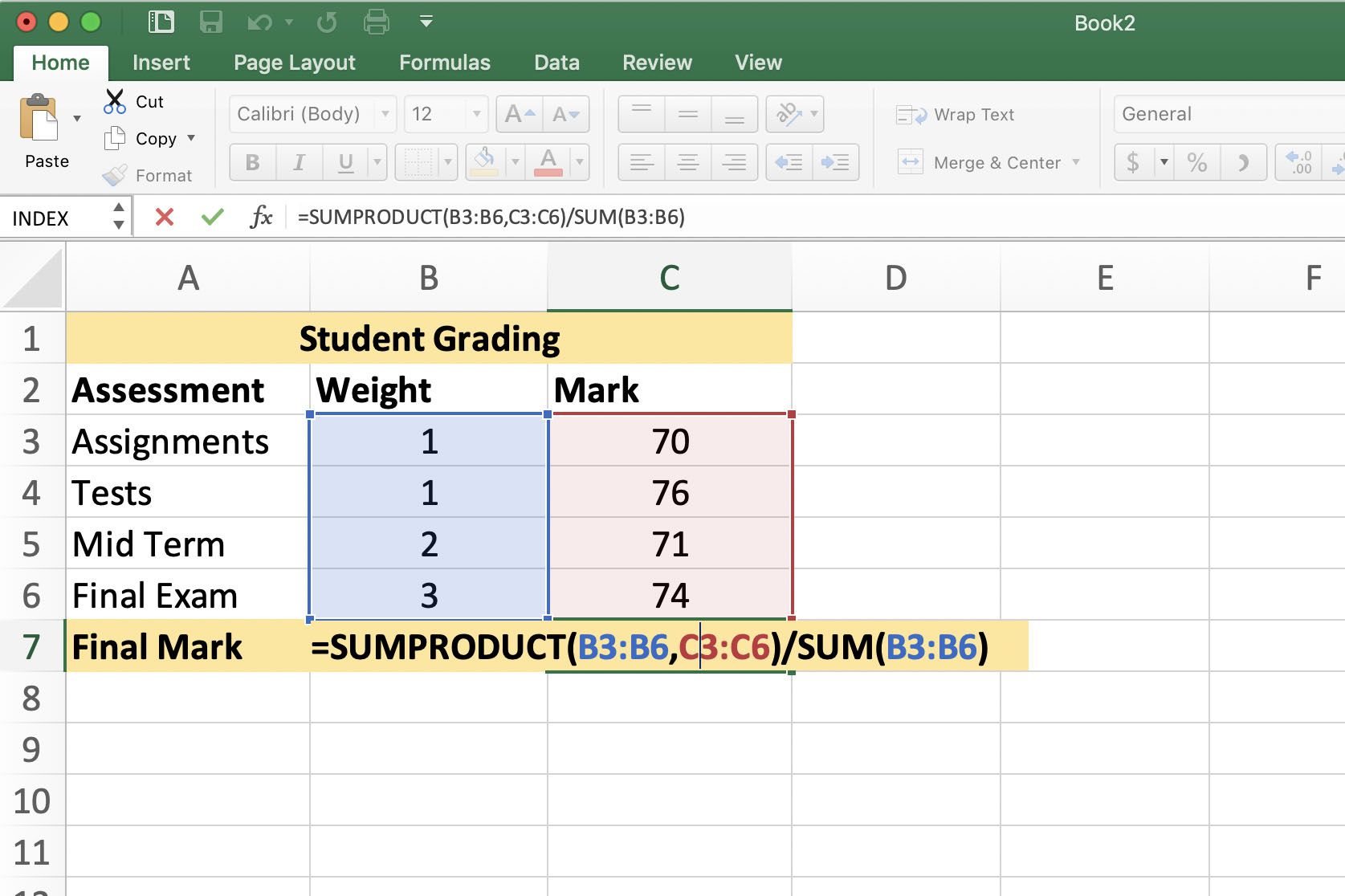 Excel ukazuje alternativní způsoby použití SUMPRODUCT