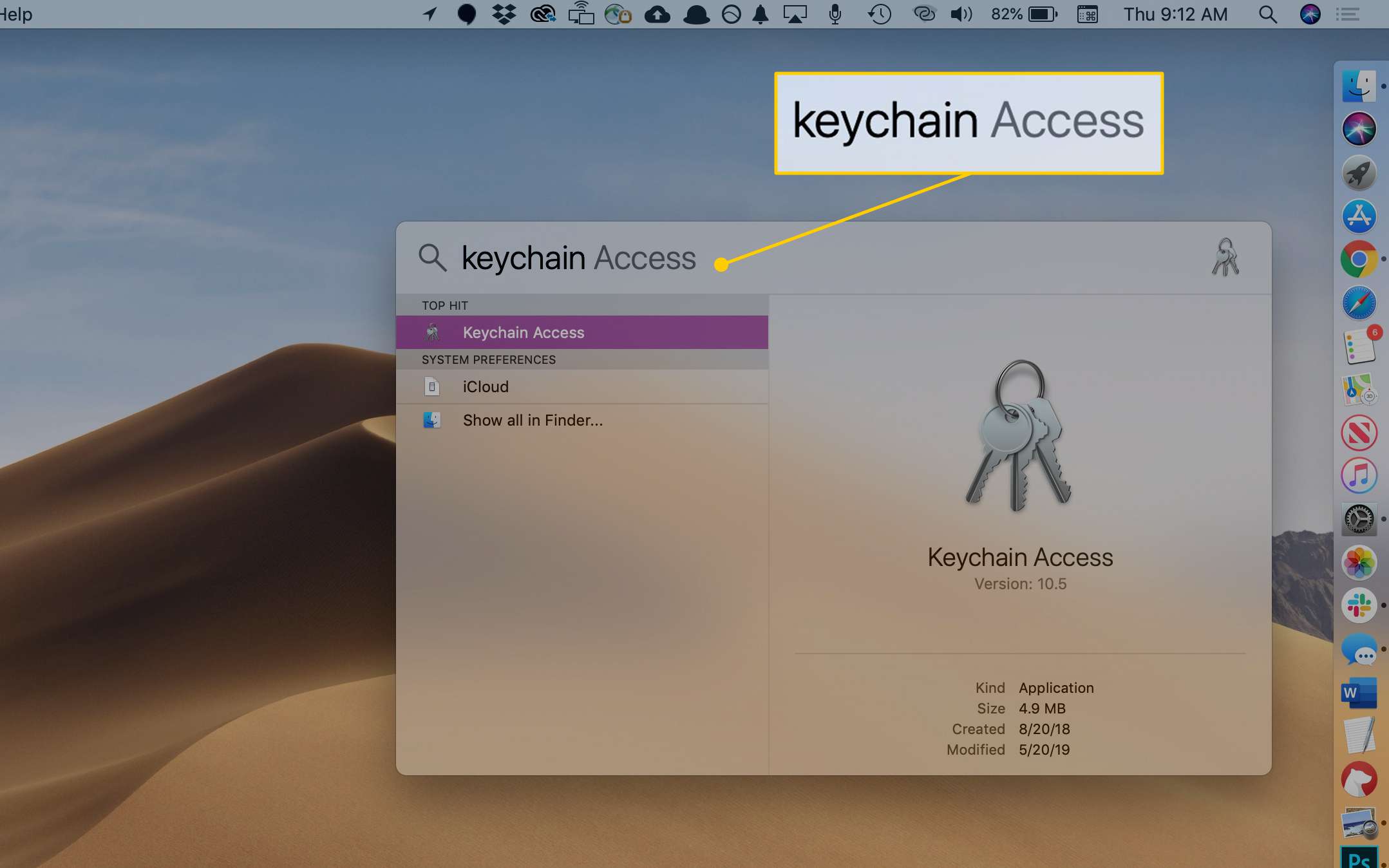 klíčenka Přístup k hledanému výrazu v systému macOS